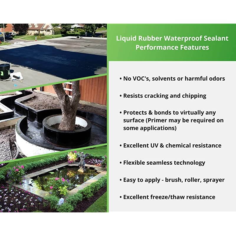 Rubber Waterproof Sealant - Multi-Surface Leak Repair Indoor and Outdoor Coating, Water-Based, Easy to Apply, Original Black, 5 Gallon