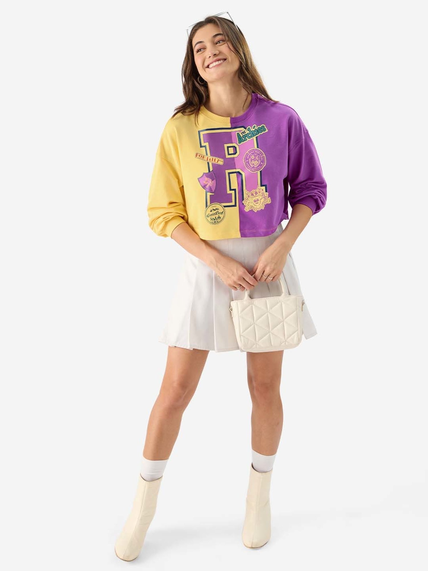 The Souled Store Purple & Yellow Cotton Printed T-Shirt