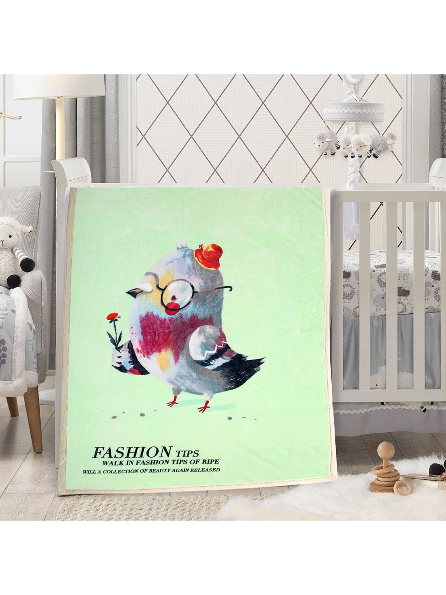 Baby Moo Little Birdy Fashion Tips Mint Green Two-Ply Blanket
