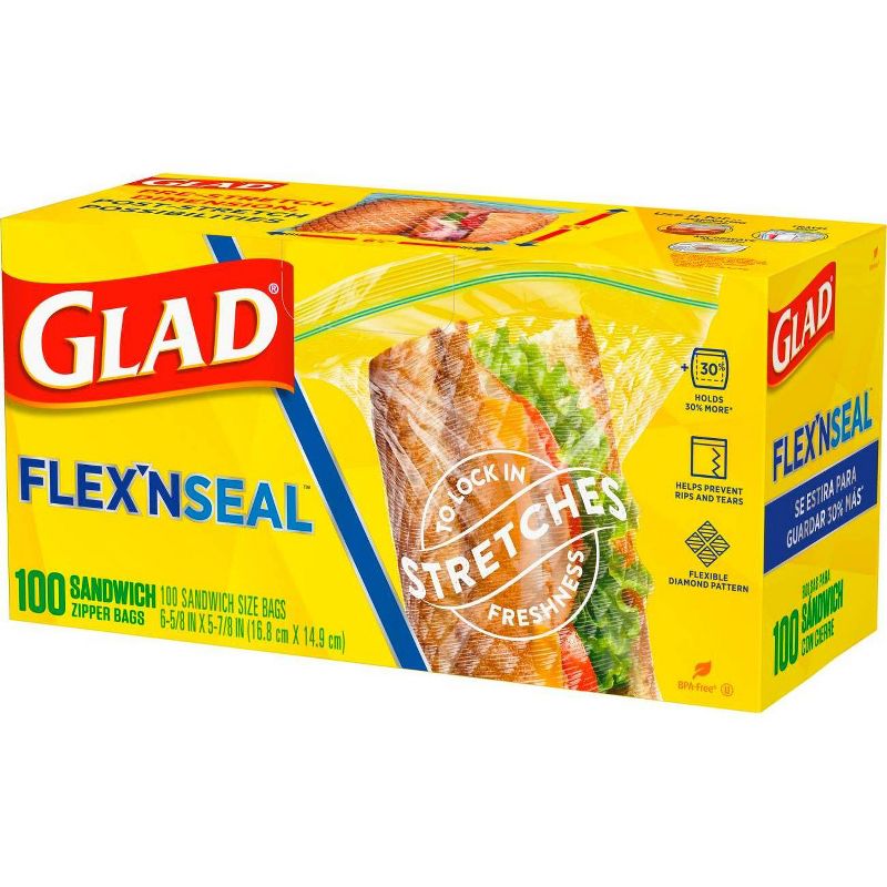 Glad Flex'N Seal + Food Storage Plastic Sandwich Bags - 100ct