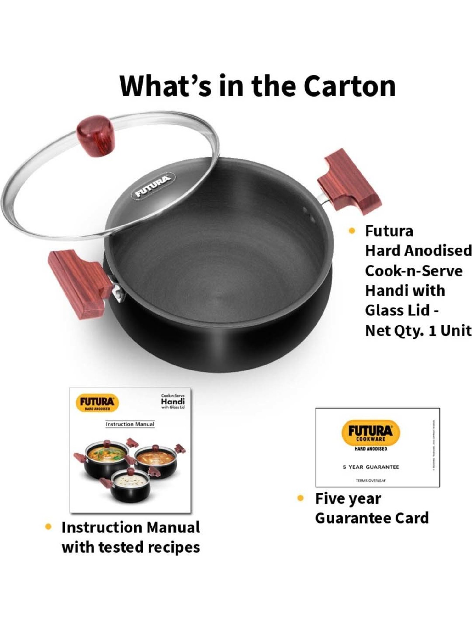 Hawkins Black & Transparent Hard Anodised 22.7 cm Non-Toxic Handi With Glass Lid (3 L) - Set of 1