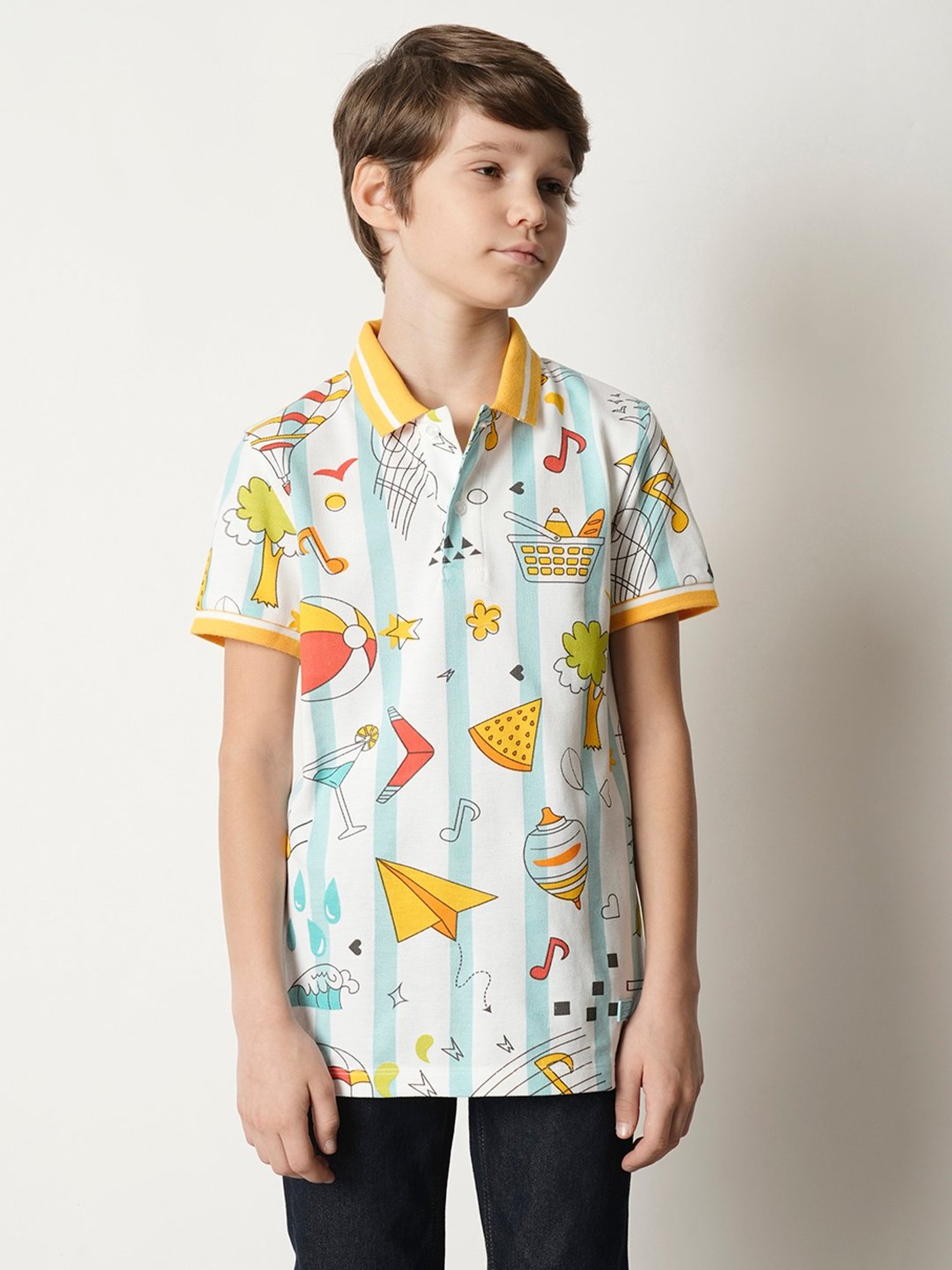 Jack & Jones Junior Boys White Printed Polo T-Shirt