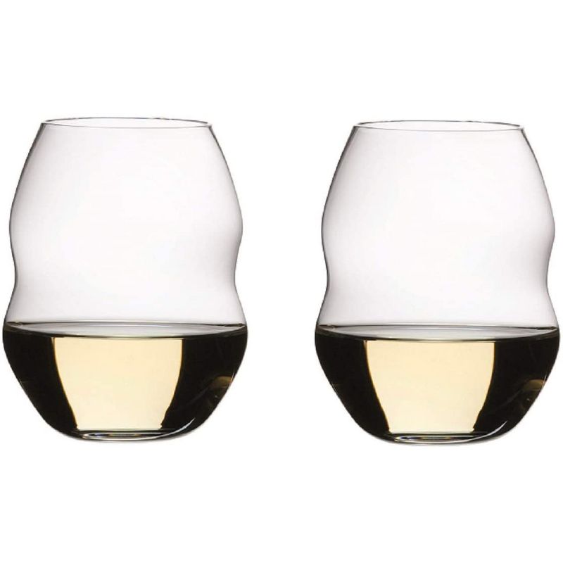 Riedel 0450/33 Swirl Dishwasher Safe Unique Curve Compact Classy Stemless Clear Water/Wine/Beverage Glass Set, 13.38 Ounces, (2 Pack)