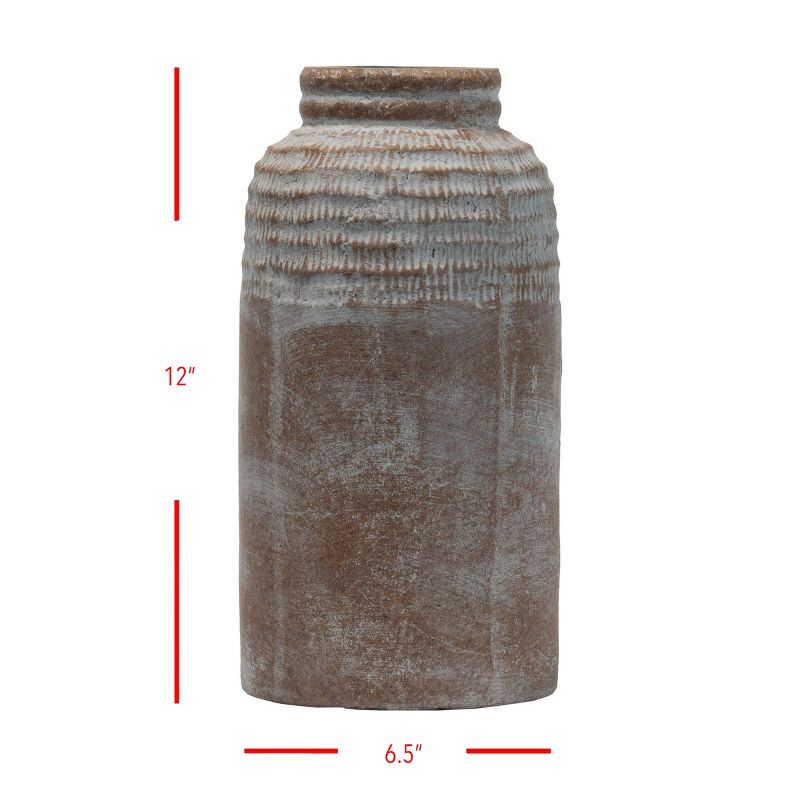 Antique Brown Terracotta Decorative Vase with Whitewashed Finish - Foreside Home & Garden
