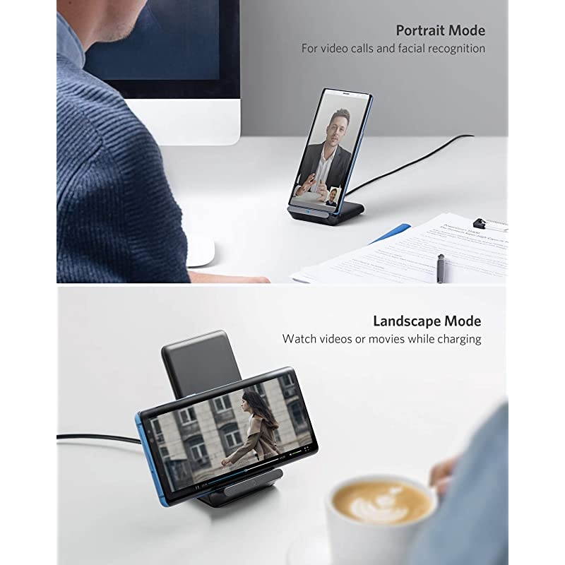 Wireless Charger PowerWave Stand QiCertified for iPhone 11 11 Pro 11 Pro Max XR Xs Max XS X 8 8 Plus 10W FastCharging Galaxy S20 S10 S9 S8 Note 10 Note 9 and More No AC Adapter