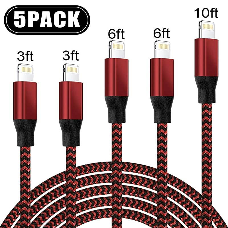 ChargerYEFOOT MFi Certified Lightning Cable336610FTUSB Syncing Data Nylon Braided with Metal Connector Compatible 11ProMaxXXSXRXS Max8Plus77 Plus MoreBlackRed