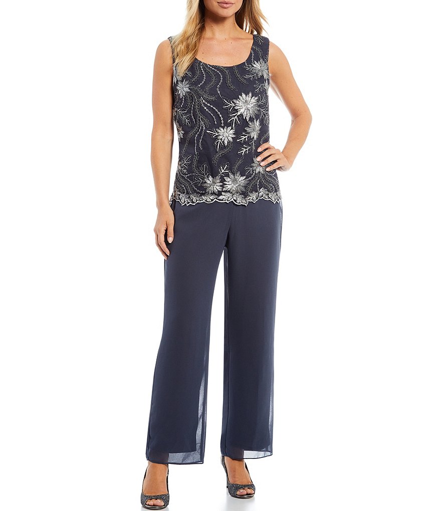 Le Bos Pebble Georgette Embroidered 3-Piece Pantset