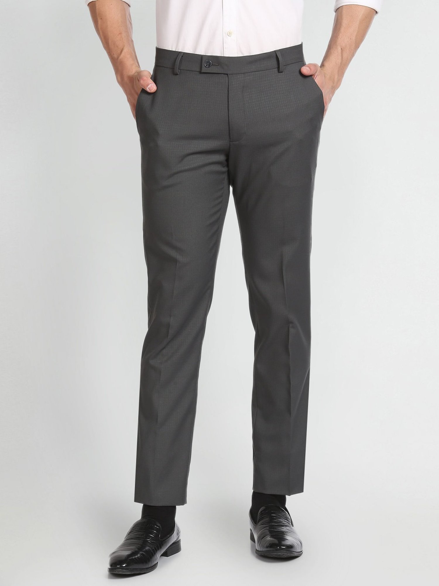 Arrow Grey Regular Fit Checks Trousers