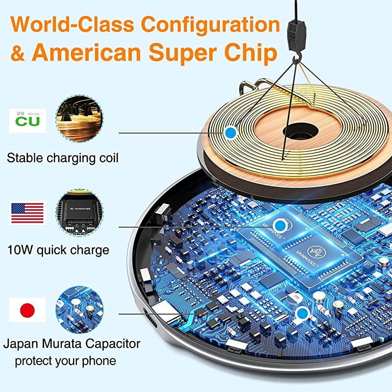 Wireless Charger Zinc AlloyRapid Cooling Fast Wireless Charging Pad 10W Qi Wireless Charger Compatible with Xs MaxXsXrX88 Plus Galaxy S7S8S9S10 5W for QiEnabled Phones Black