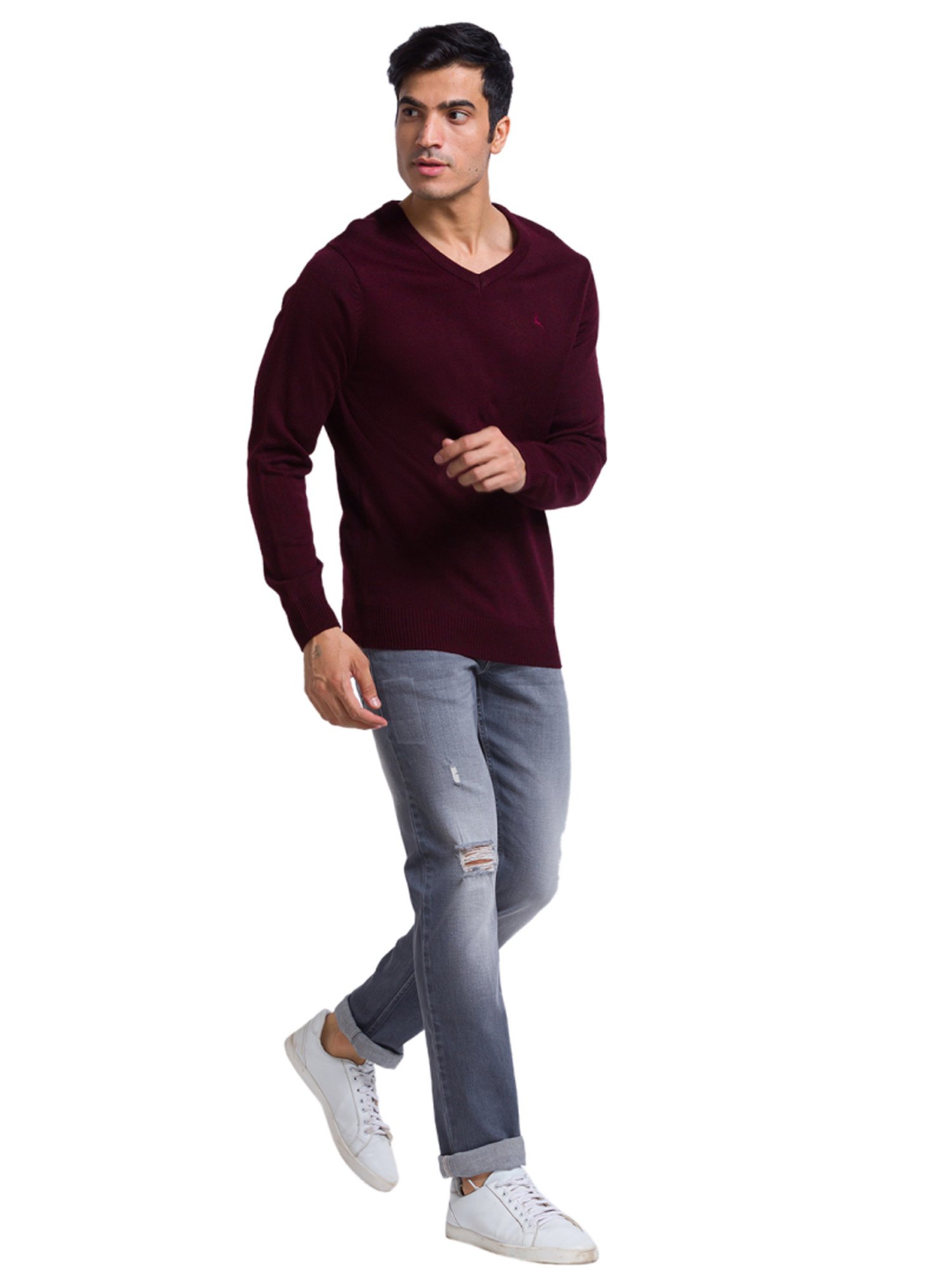 Parx Maroon Regular Fit Sweaters