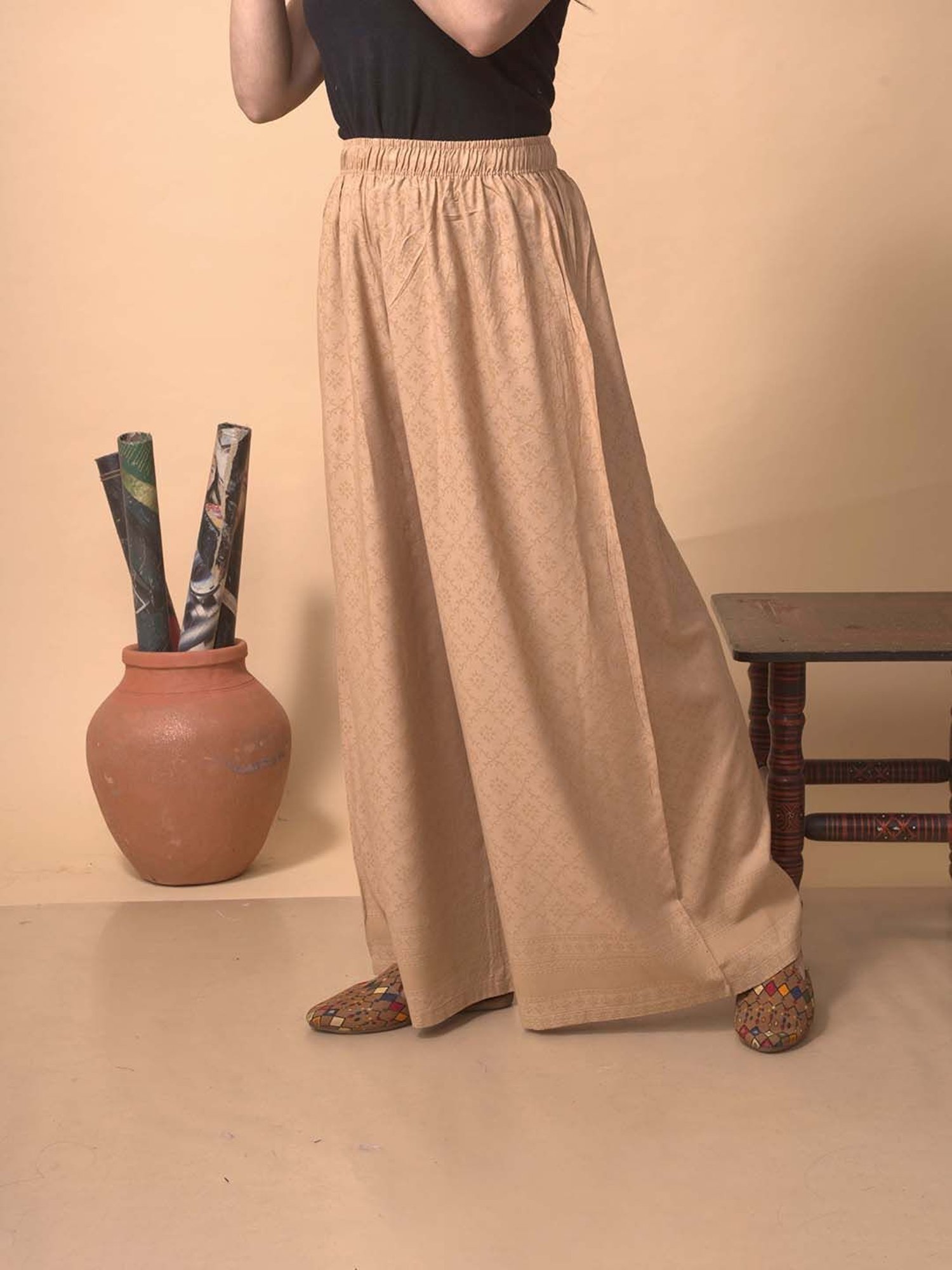 Castle Black Embroidered Palazzos