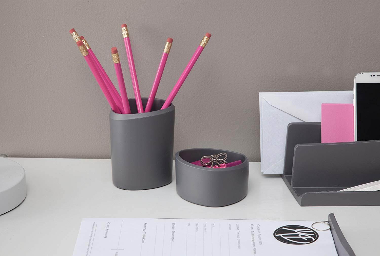 Silhouette Spaces Stuff Cups Organizers, 4.4" x 3.5" x 3.5", Pack of 2, Gray (37610)