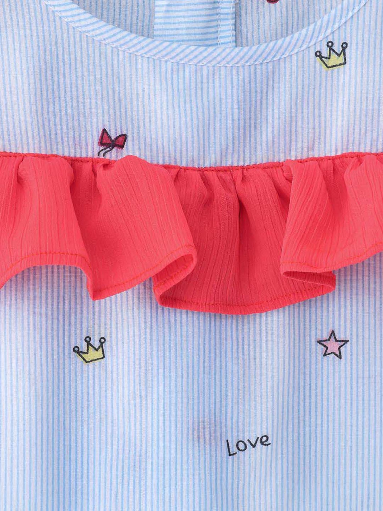 Many Frocks Kids Blue & Dark Pink Cotton Printed Top