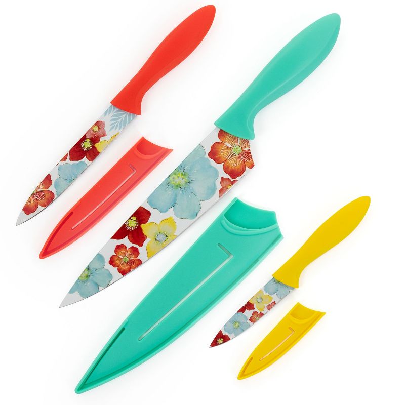 Gibson Home Jordana 7 Piece Cutlery Knife and Cutting Board Set in Multi-Color Floral