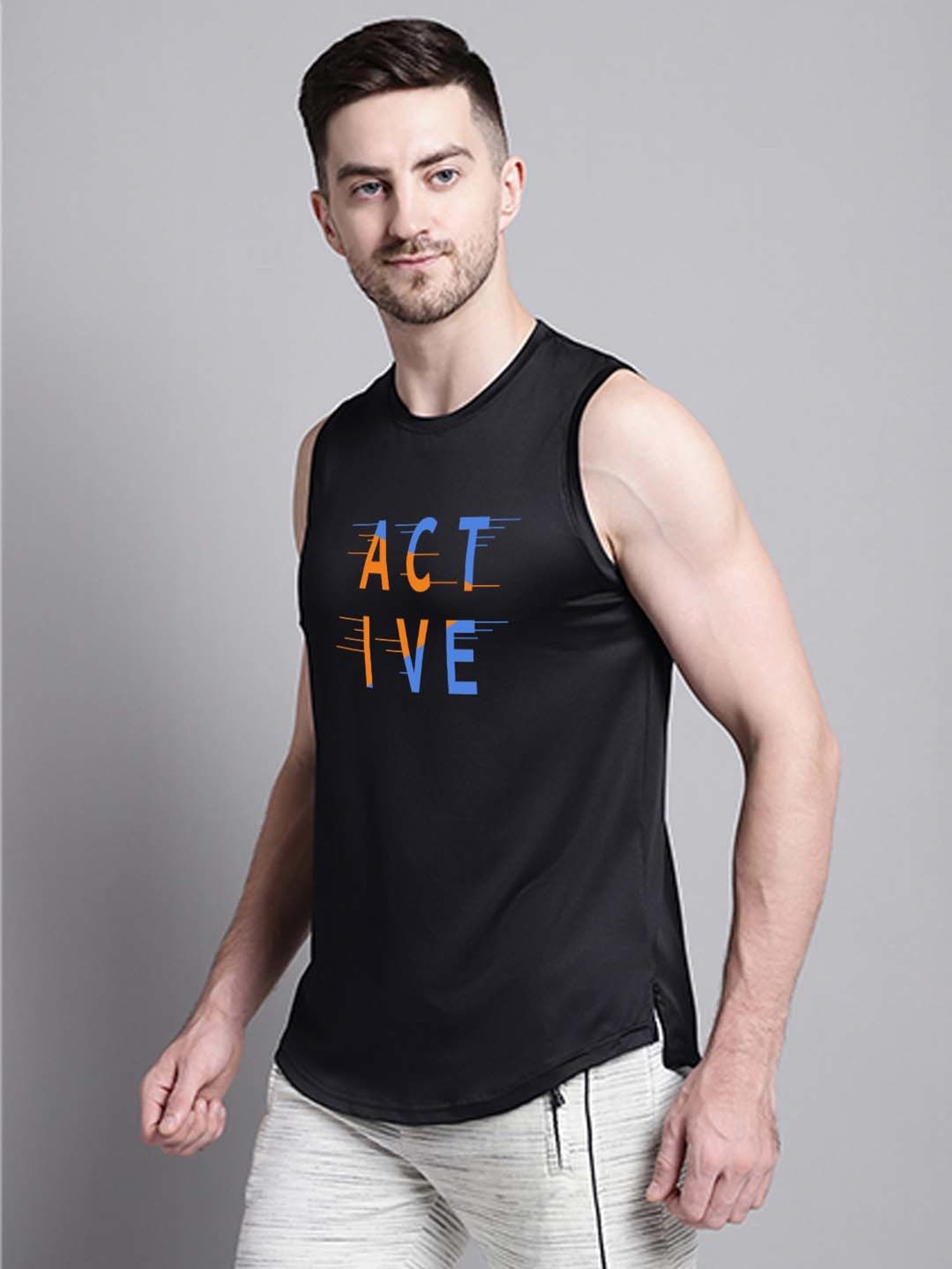 Friskers Black Regular Fit Graphic Sports T-Shirt