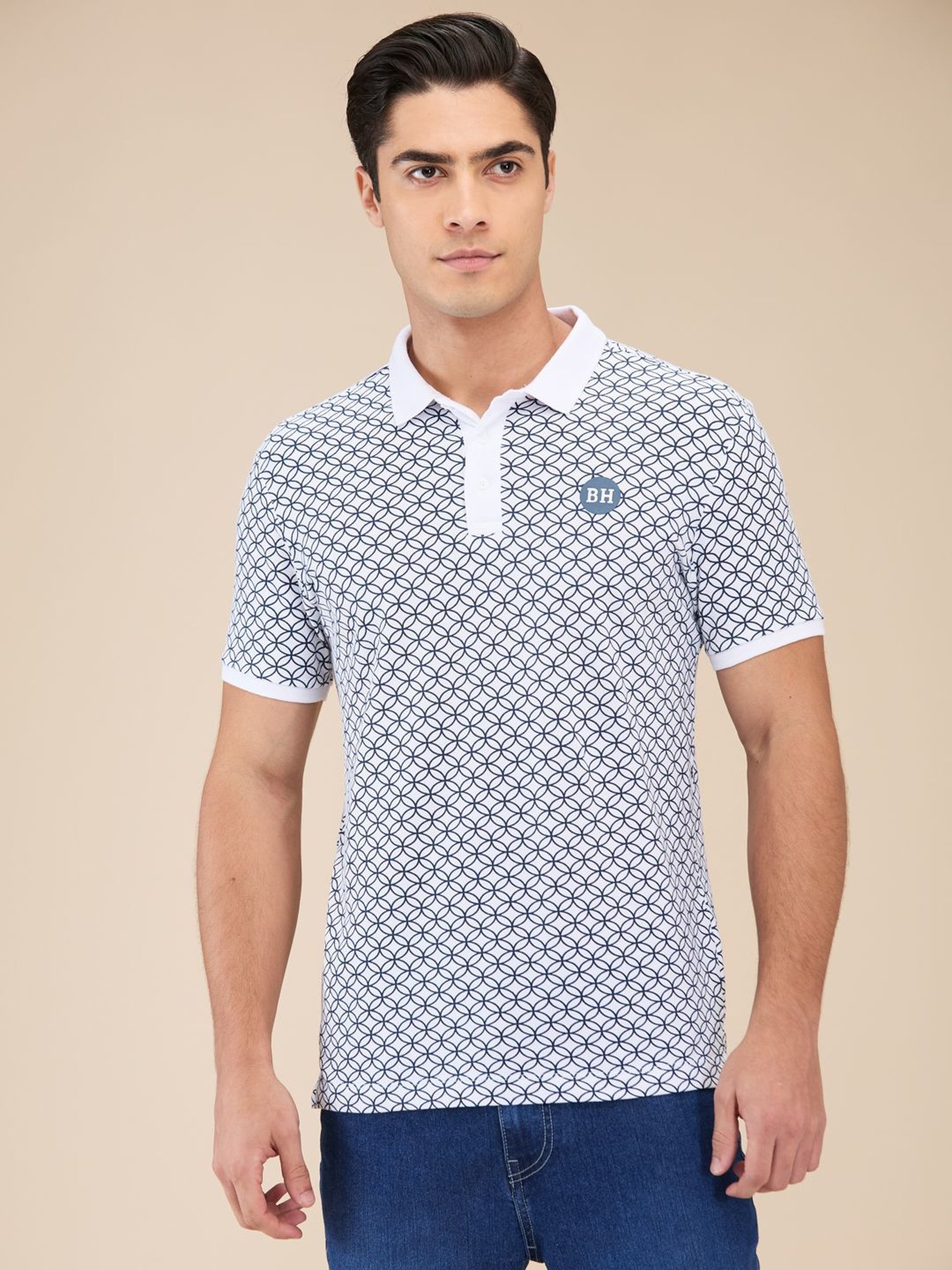 Being Human White Regular Fit Printed Polo T-Shirt