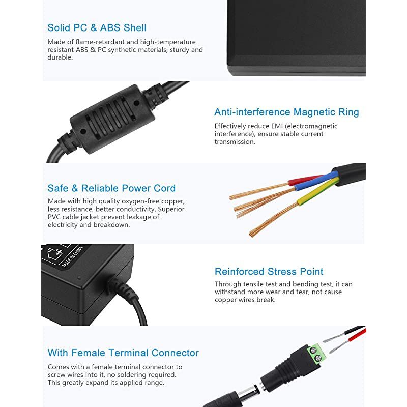 24V DC Power Supply 2A 48W ACDC Adapter 100~240V AC to DC 24 Volt 2 Amp Converter 24 vdc 2000mA 18A 15A 13A 12A with 55mmx 25mm 21mm Plug for LED Strip Light CCTV Camera DC Pump Fan