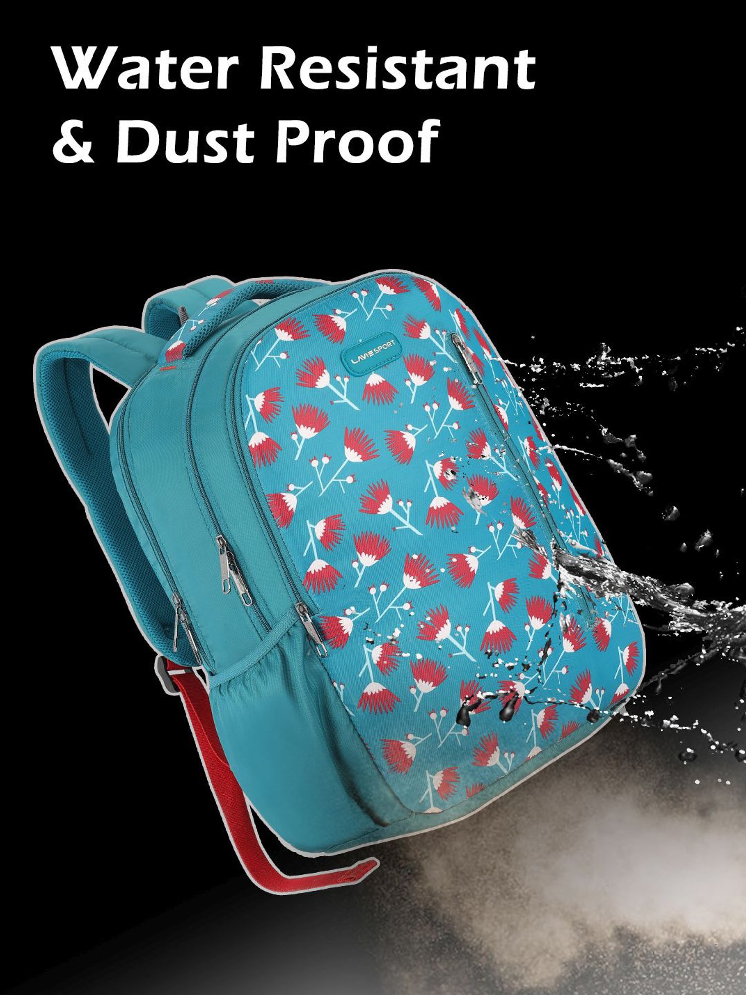 Lavie Sport Tinybloom 26L Floral Printed School Backpack for Girls (Teal)