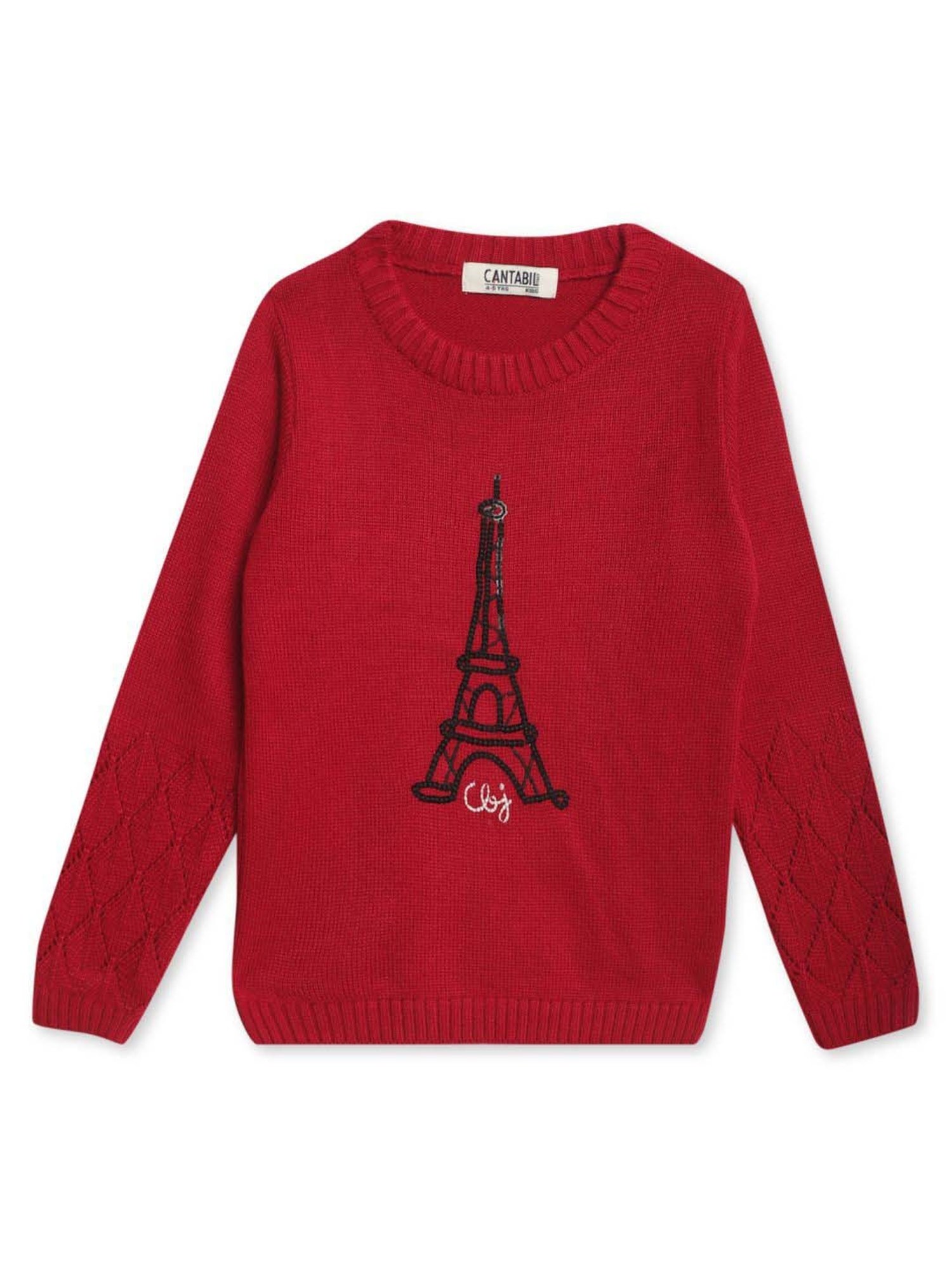 Cantabil Kids Red Embroidered Full Sleeves Sweater