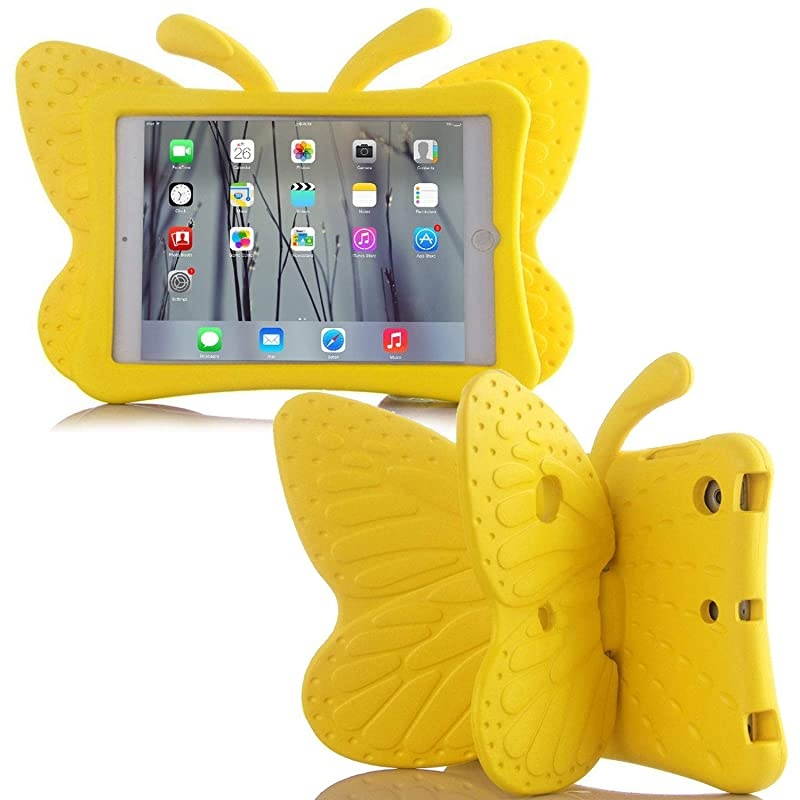 iPad 7 8 10.2 3D Cute Butterfly Case for Kids Light Weight EVA Stand Shockproof Rugged Heavy Duty Kids Friendly iPad Cover for Kids iPad 10.2 iPad 7th 8th (Yellow)
