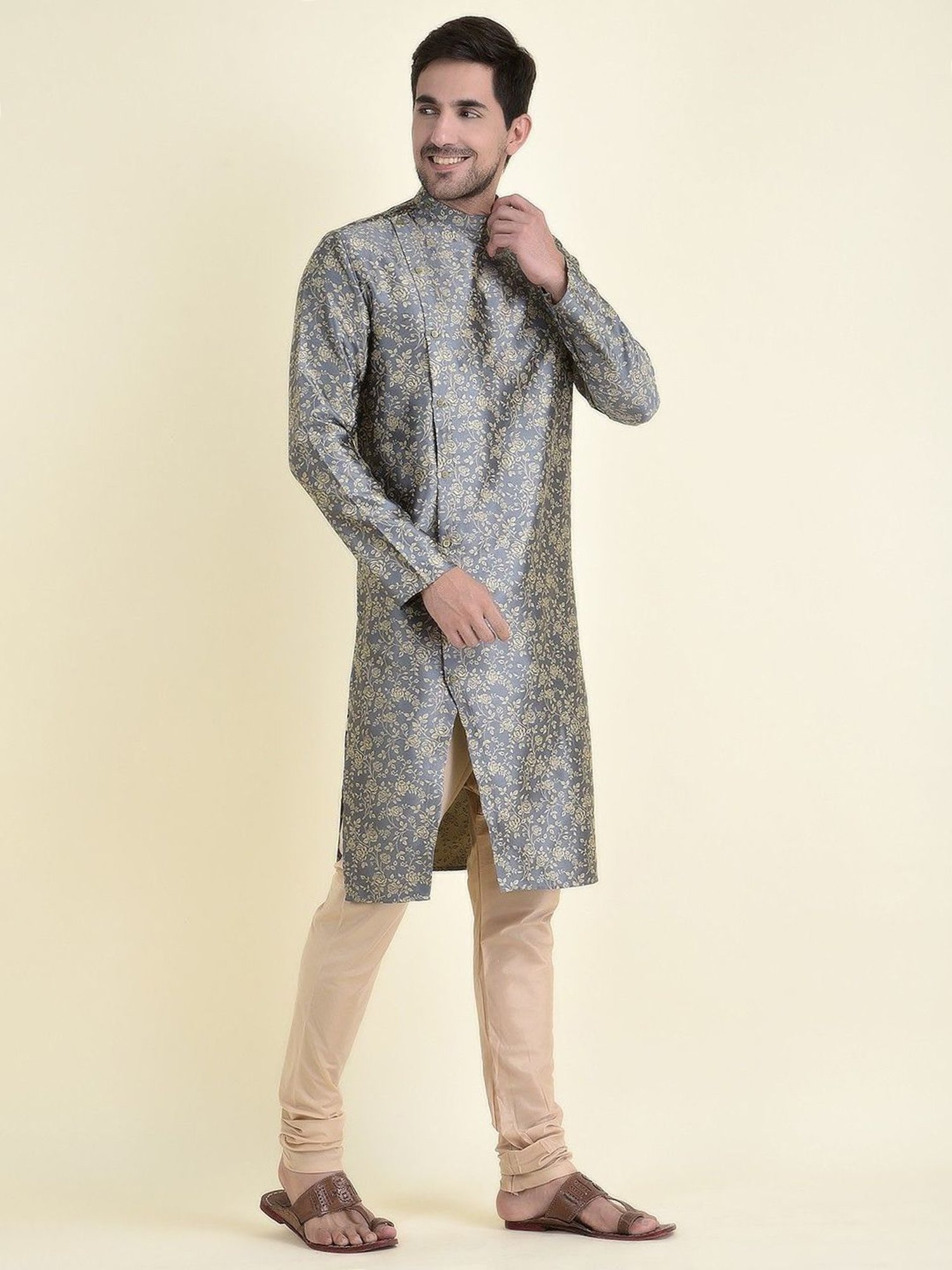 TABARD Grey Cotton Regular Fit Printed Kurta Bottom Set