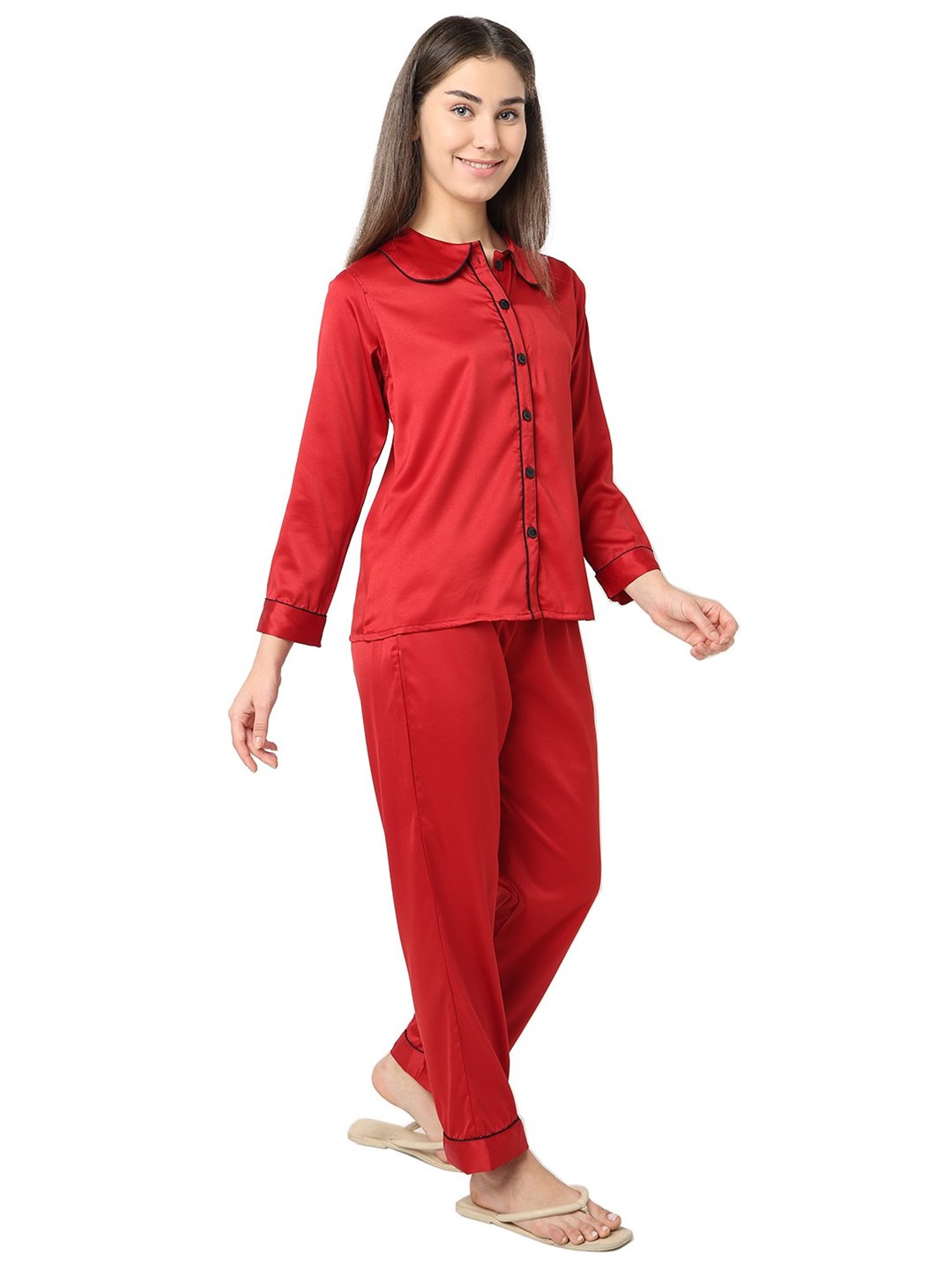 Smarty Pants Red Satin Shirt With Pyjamas