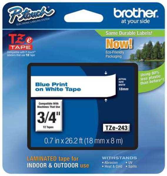 Adhesive TZ Tape (R) Cartridge 0.70"x26-1/5ft., Blue/White BROTHER TZe243