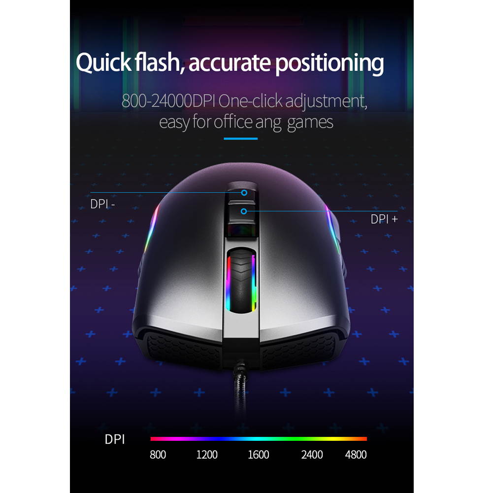 AULA F806 Wired Optical Mouse 4800 DPI with 7 Keys Non-slip Wings Suitable Office and Gaming Mouse, Black