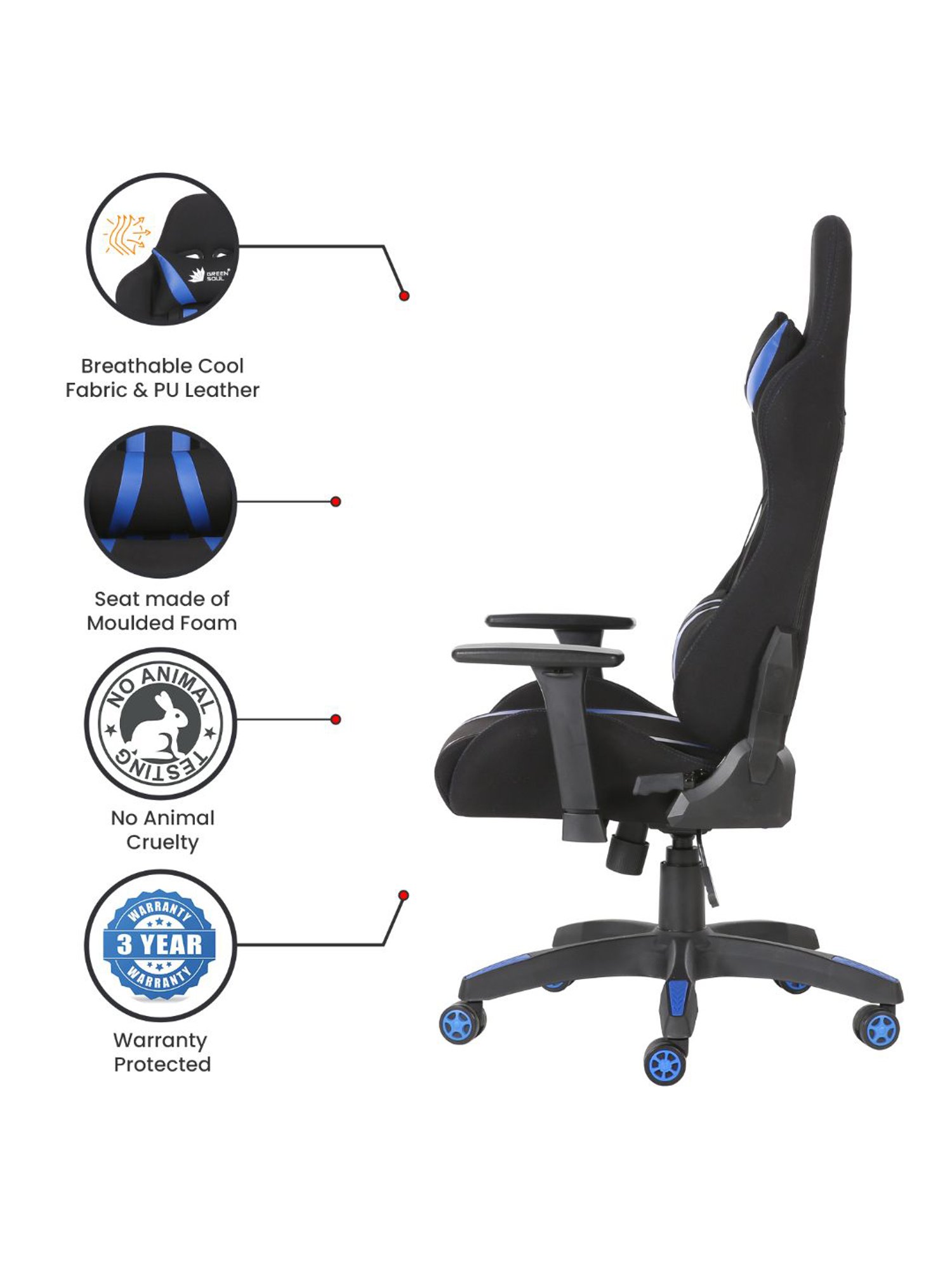 Green Soul Beast Black & Blue PU Leather Gaming Chair