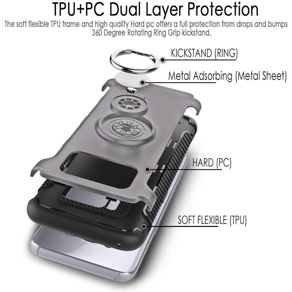 Galaxy S8 Plus Case, Cellularvilla [Slim] High Impact Dual Layer Protective Case [Shockproof] Built-in 360 Degree Rotating Ring Holder Kickstand Cover For Samsung Galaxy S8 Plus (Gray Black)