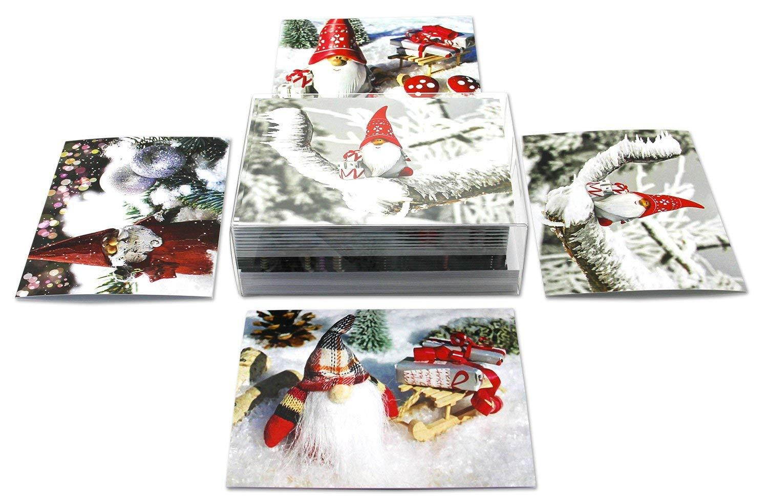 Christmas Gnomes Blank Note Cards - Holiday Greeting Cards with Envelopes - 4 Unique Designs - 5.5"x4.25" (12 Pack)