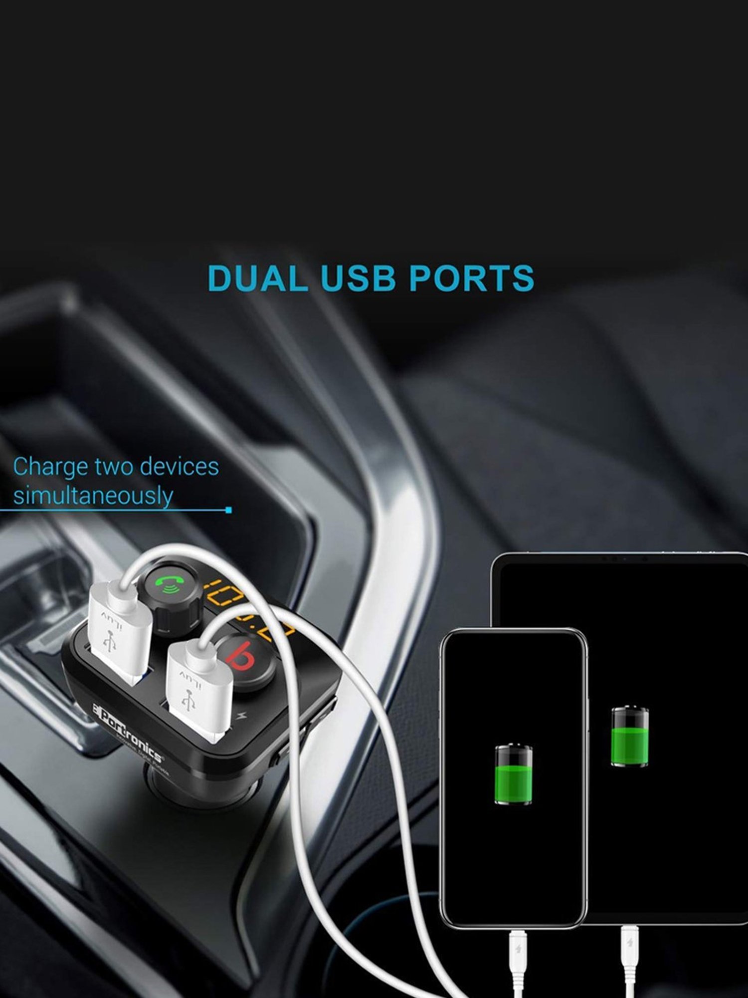 Portronics Auto 10 POR-320 3.4A Dual Port Car Charger (Black)