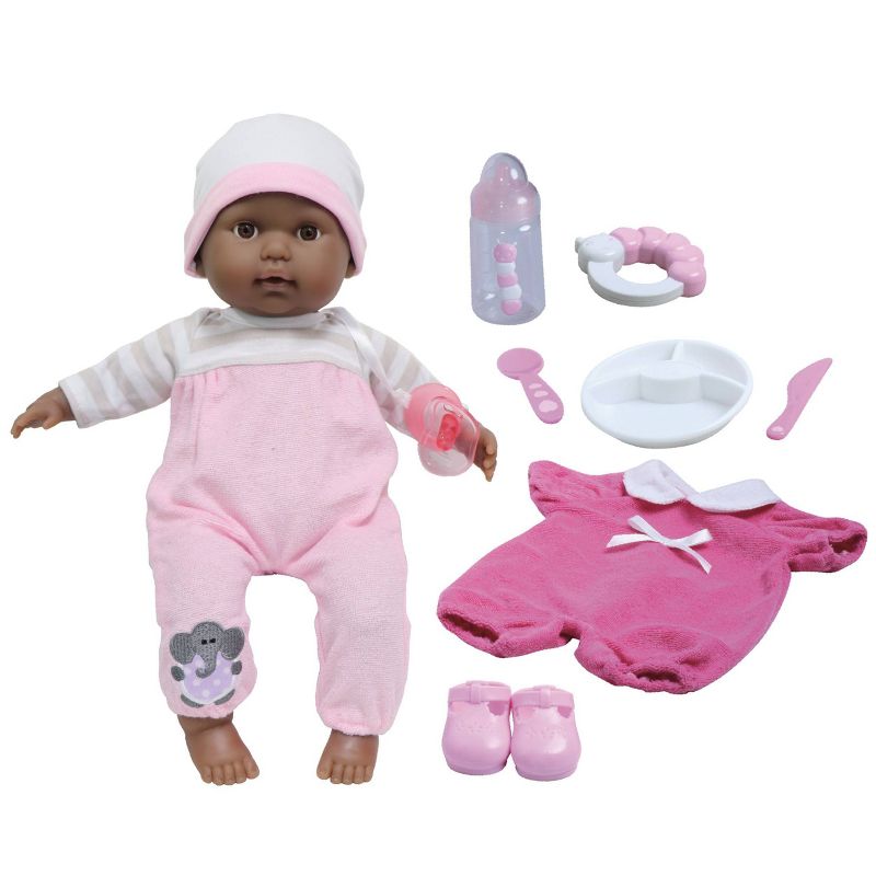 JC Toys Berenguer Boutique - 10 Piece Gift Set with Pink 15" Realistic Soft Body Baby Doll - Open/Close Brown Eyes