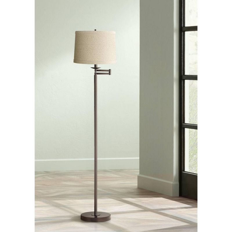 Springcrest Natural Linen Medium Drum Lamp Shade 13" Top x 14" Bottom x 10" High (Spider) Replacement with Harp and Finial