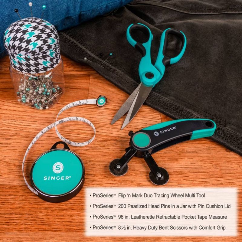 Singer 4pc Set ProSeries Measure Mark and Cut Sewing Bundle Teal