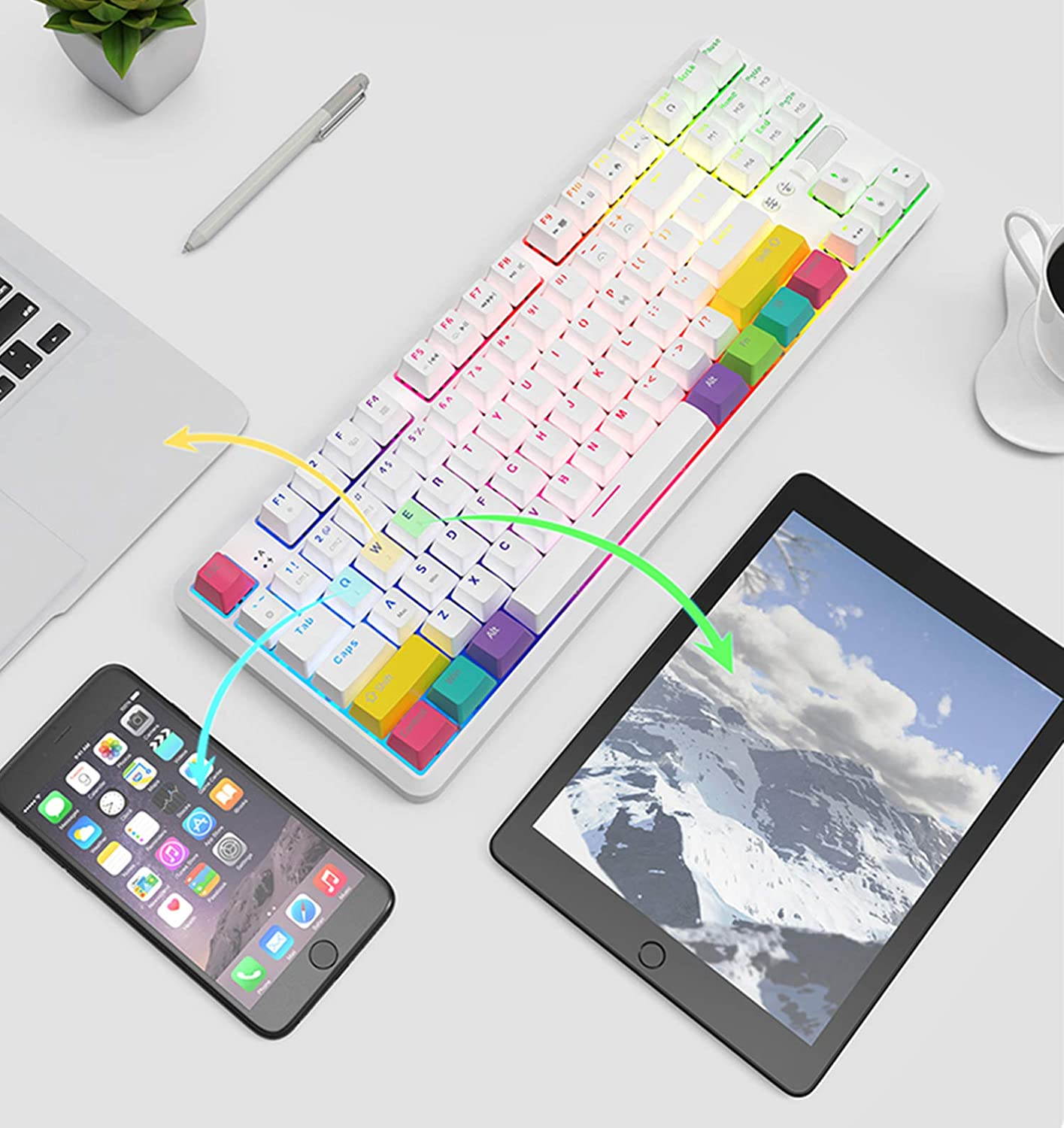 A-jazz K870T Wired and Bluetooth Wireless Dual-mode Connectivity RGB Backlit TKL Mechanical Keyboard(Red switch)