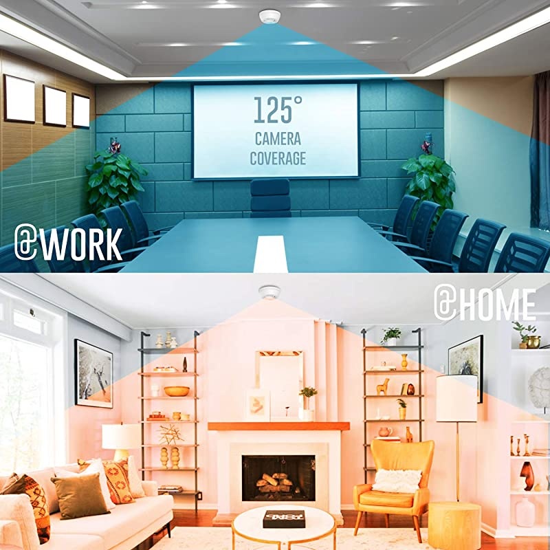 Smoke Detector 32Gb Included WiFi Motion Detection Hidden Surveillance Camera Night Vision w. 180 Days Standby Battery & Magnetic Pads Recessed Light Trim Installation Tool (Downview)