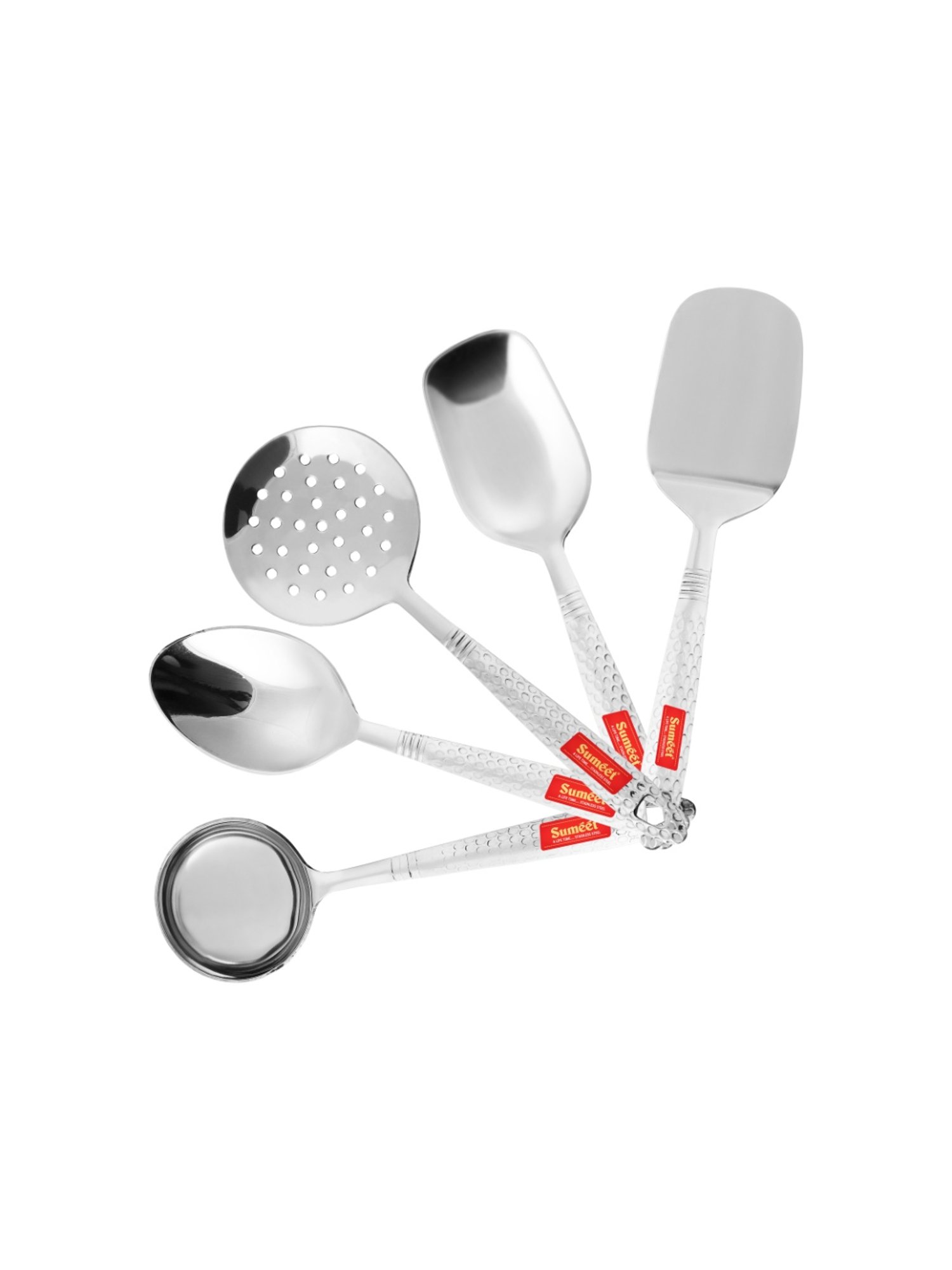 Sumeet S.S.Small Serving&Cooking Spoon Set-5pc(1Turner,1Serving Spoon,1Skimmer,1Basting Spoon,1Ladle