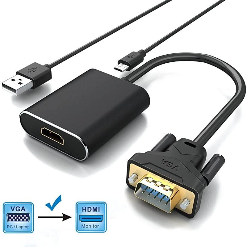 VGA to HDMI,  Gold-Plated 1080P Full HD VGA to HDMI Audio Video Converter Adapter Cable with USB Cable Support HDTV for PC Laptop Display Computer Mac Projector and More