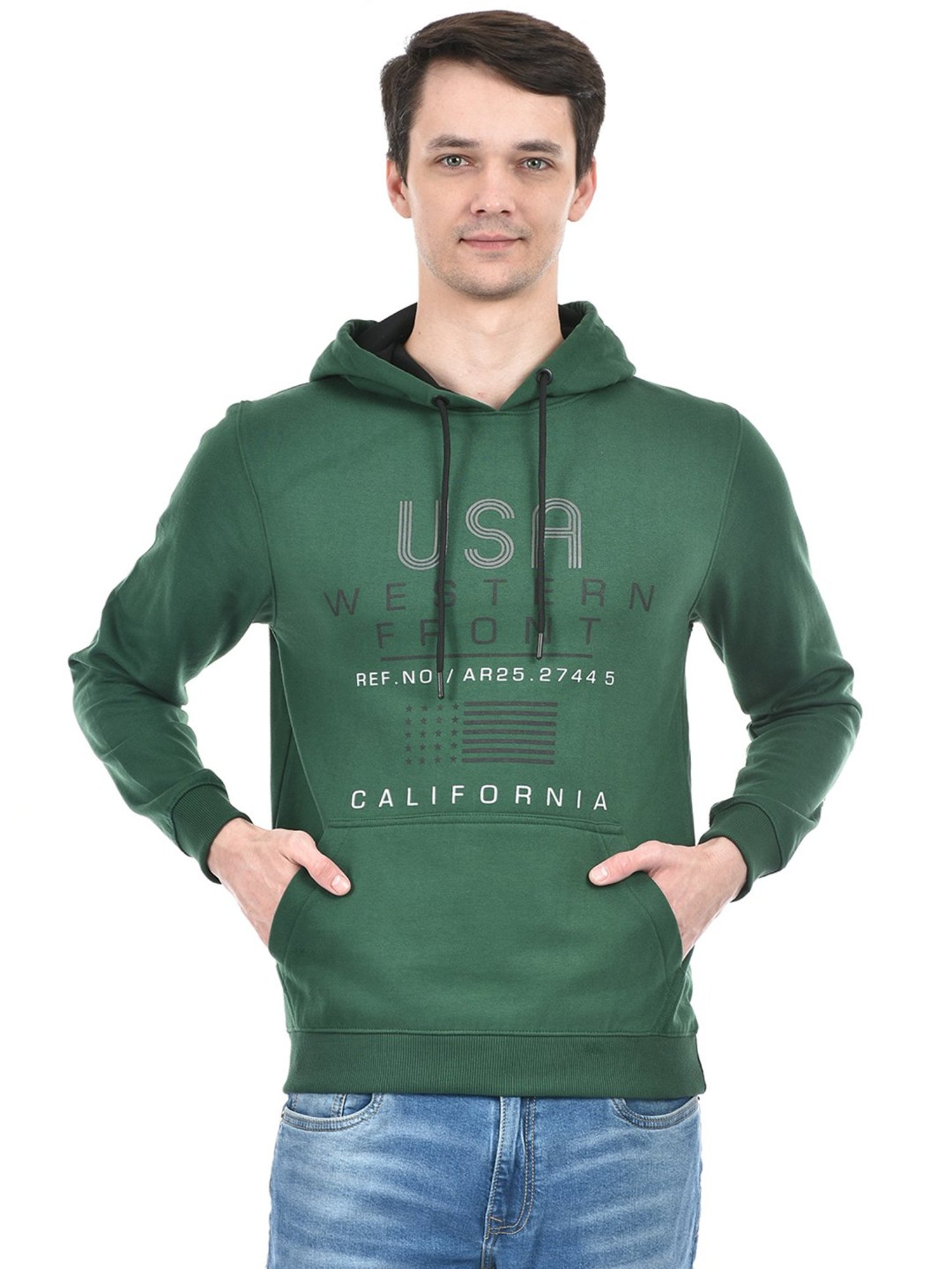 Lawman Pg3 Green Regular Fit Printed Hooded Sweatshirt