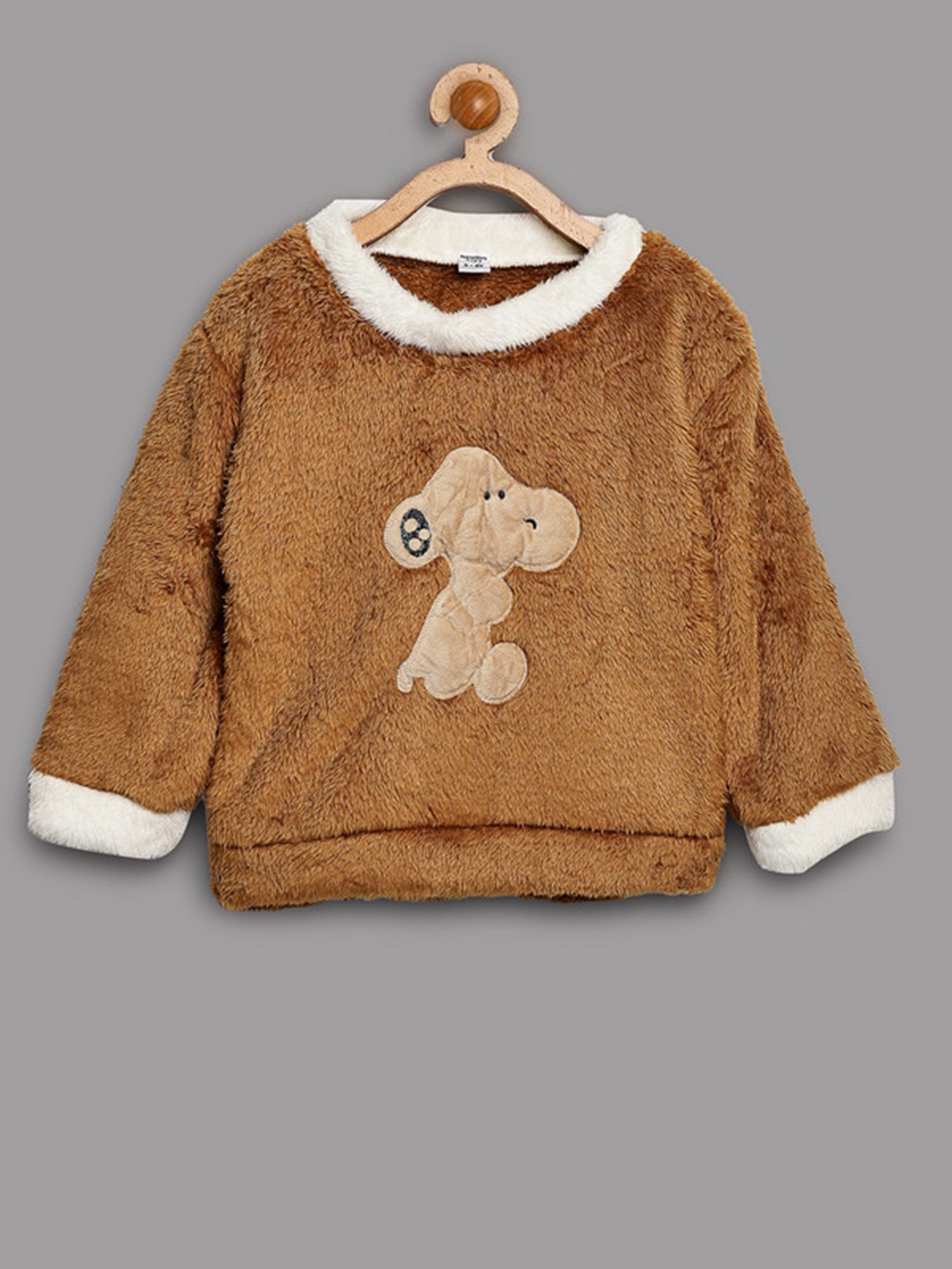 NEUDIS Girls Brown Solid Full Sleeves Sweatshirt with Trousers