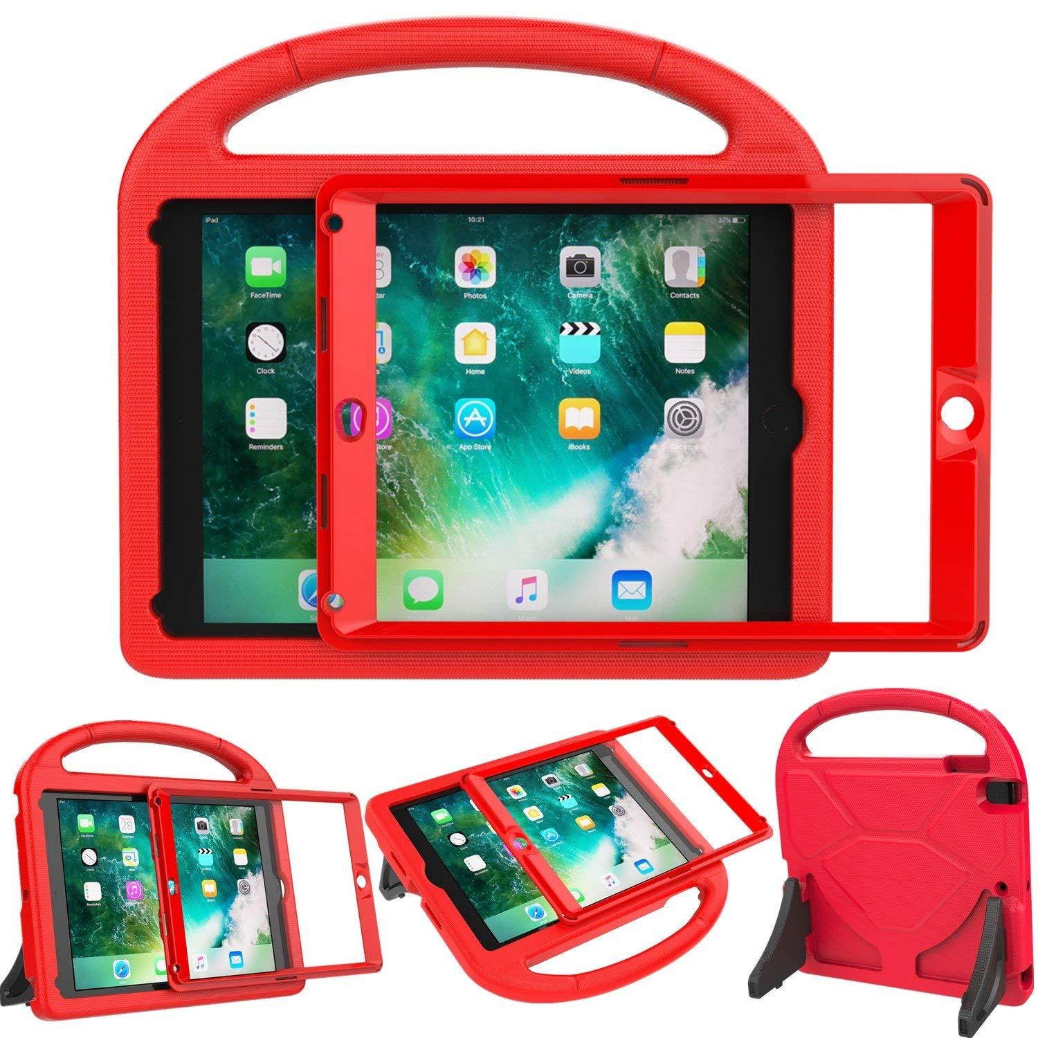 LEDNICEKER Kids Case for New iPad 9.7 2018/2017 - Built-in Screen Protector Light Weight Shock Proof Handle Friendly Convertible Stand Kids Case for New iPad 9.7 2017/2018 (ipad 5&6) -Red