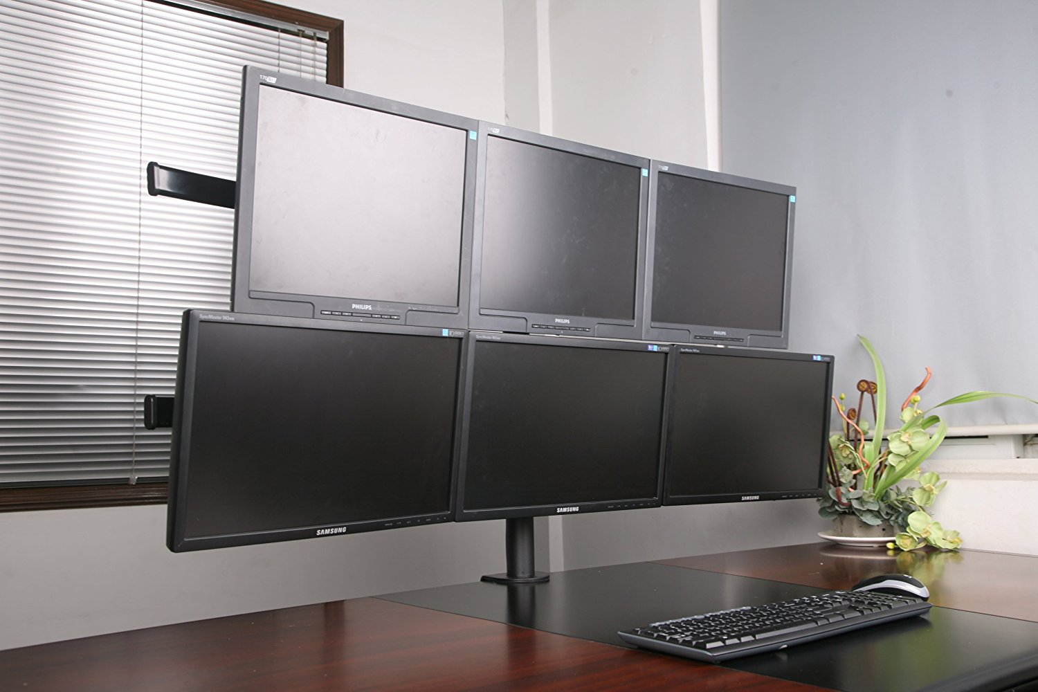 Hex Monitor Stand Desk Mount for 6 Screens, Fully Adjustable, 24 Inch Screen, VESA 75x75 and 100x100, 22 Lb Weight Limit, Black (MI-776)