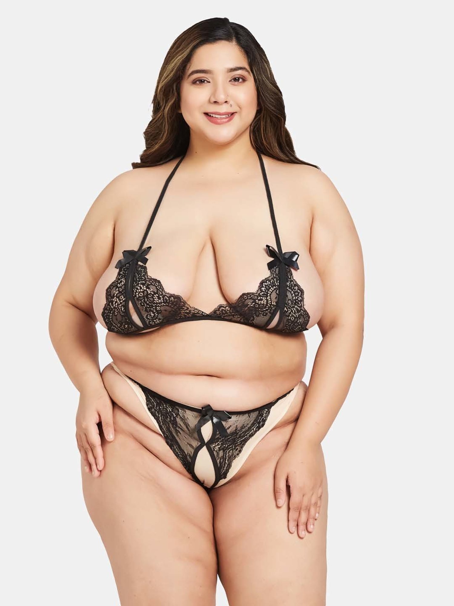 Secrets By ZeroKaata Black Lace Work Bra Panty Set