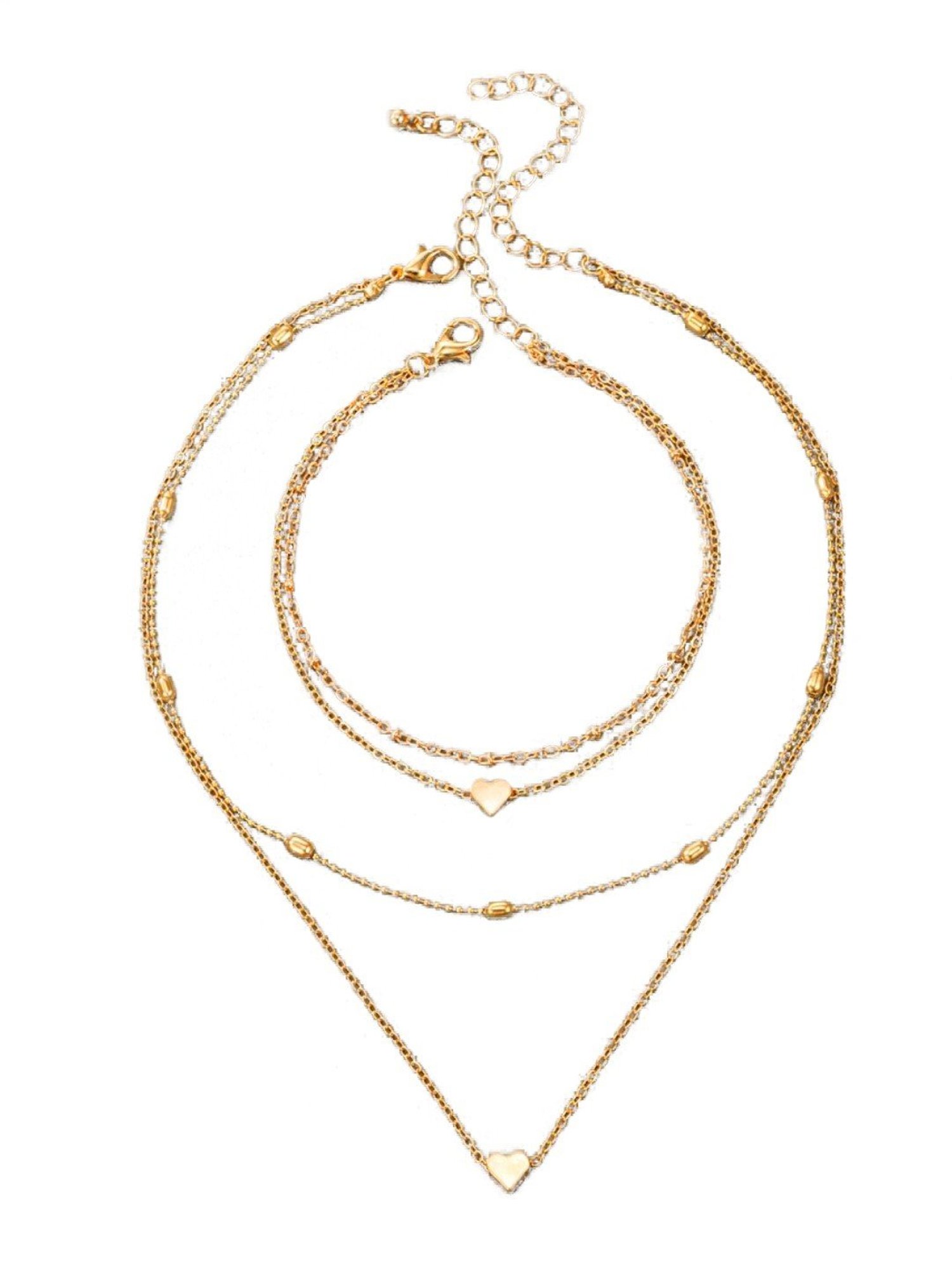 Oomph Jewellery Gold Tone Multi Layer Heart Charm Necklace & Anklet Jewellery Set