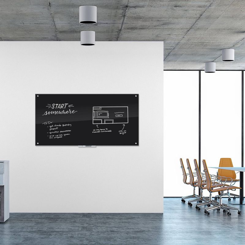 U Brands 72"x36" Glass Dry Erase Board Frameless Black Surface