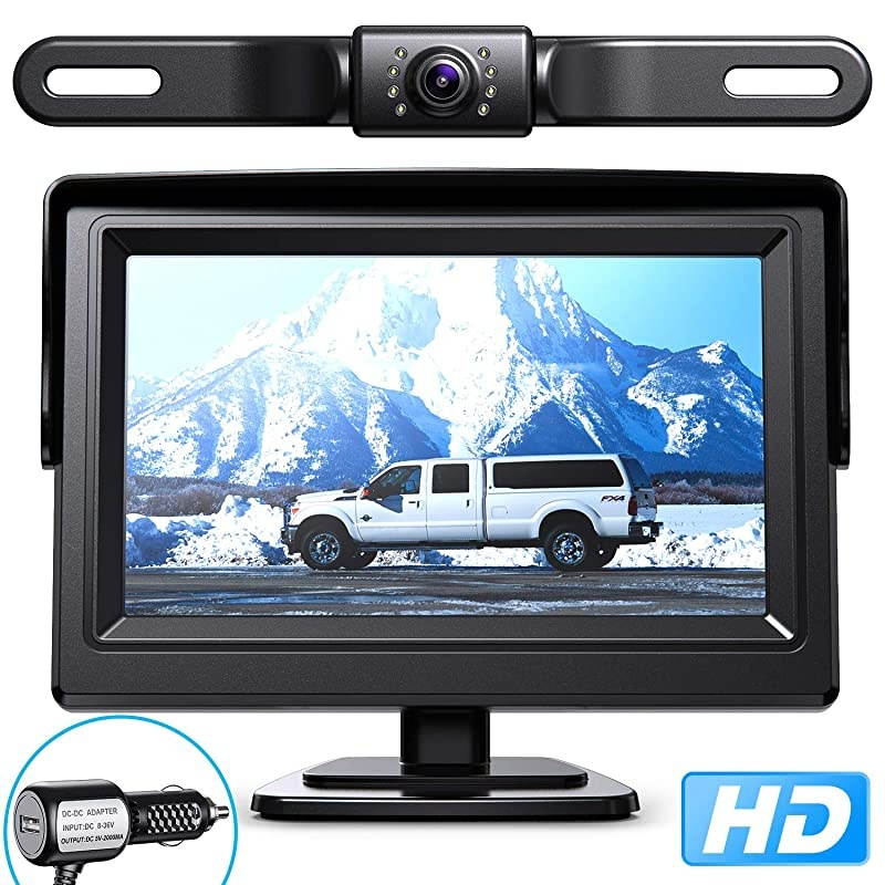 Backup Camera ERT01 with 4.3 inch Monitor License Plate Back Up Camera for Car Pickup Truck SUV Rear View Camera Backing Reverse Camera Crystal Clear Image IP69 Waterproof Nice Night Vision