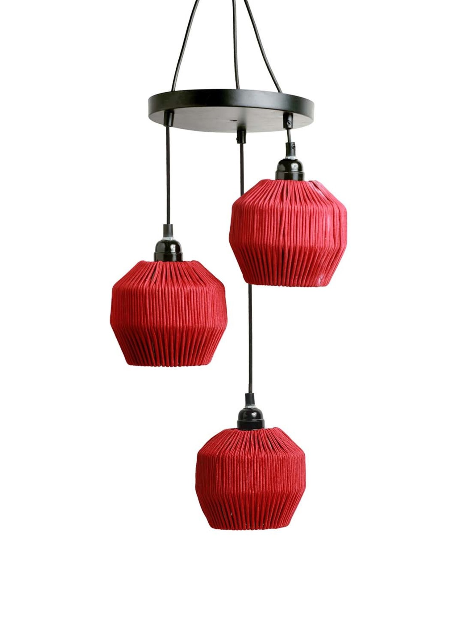 ExclusiveLane Lustres Black Iron Handwoven Adjustable Chandelier With Hanging Lamp Shades