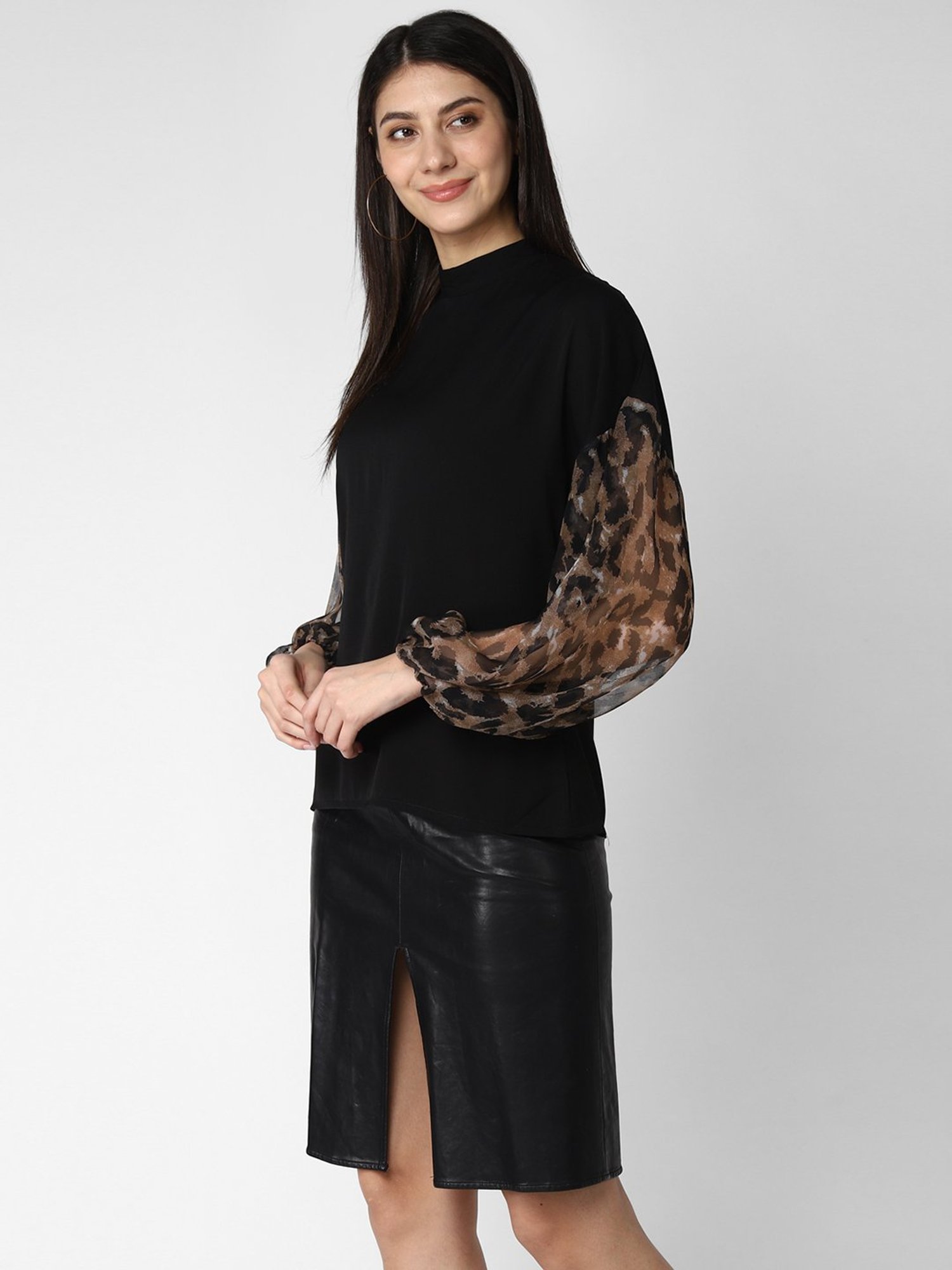 StyleStone Black Animal Print A-Line Top