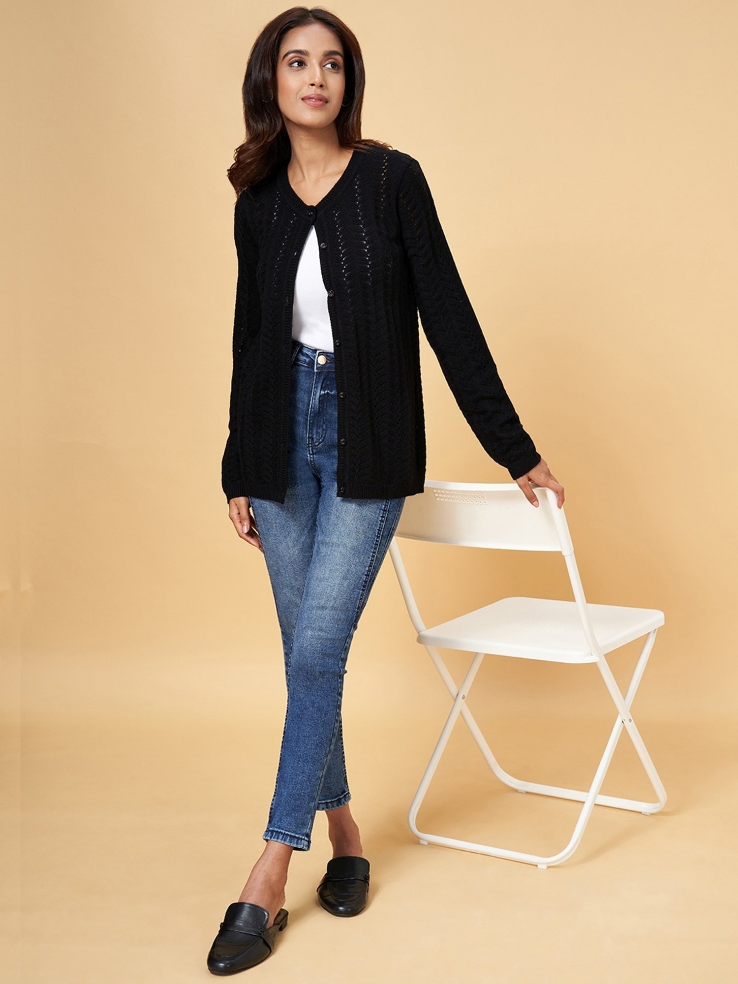 Rangmanch by Pantaloons Black Self Pattern Cardigan